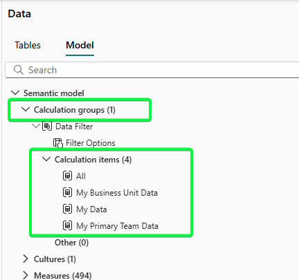 Power BI Calculation Group with 4 calculation items
