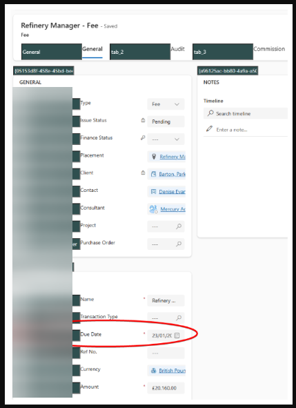 An extract of the source system showing the field required