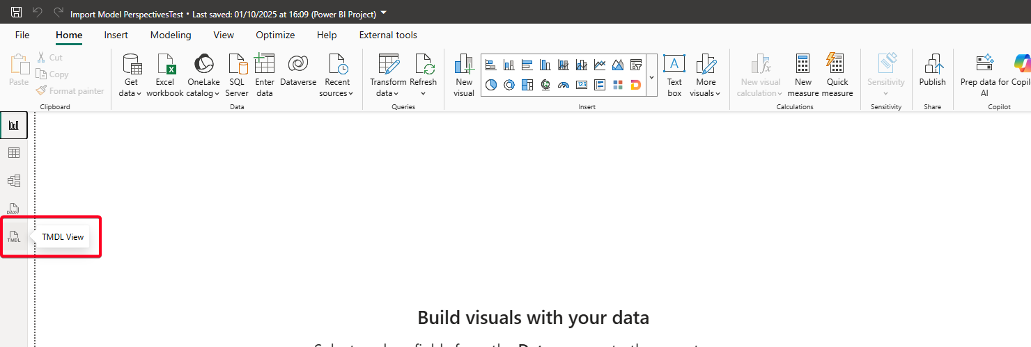 TMDL view button in Power BI user interface
