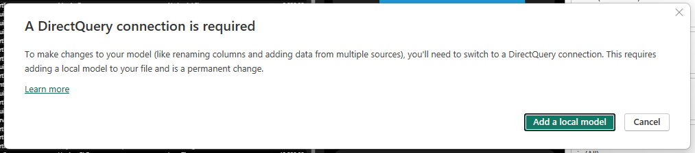 Direct Query warning