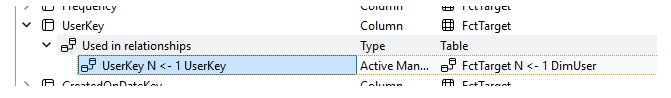 UserKey solely used to create a relationship between FctTarget and DimUser