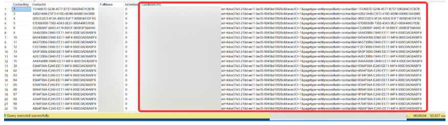 SSMS screenshot showing derived URL column