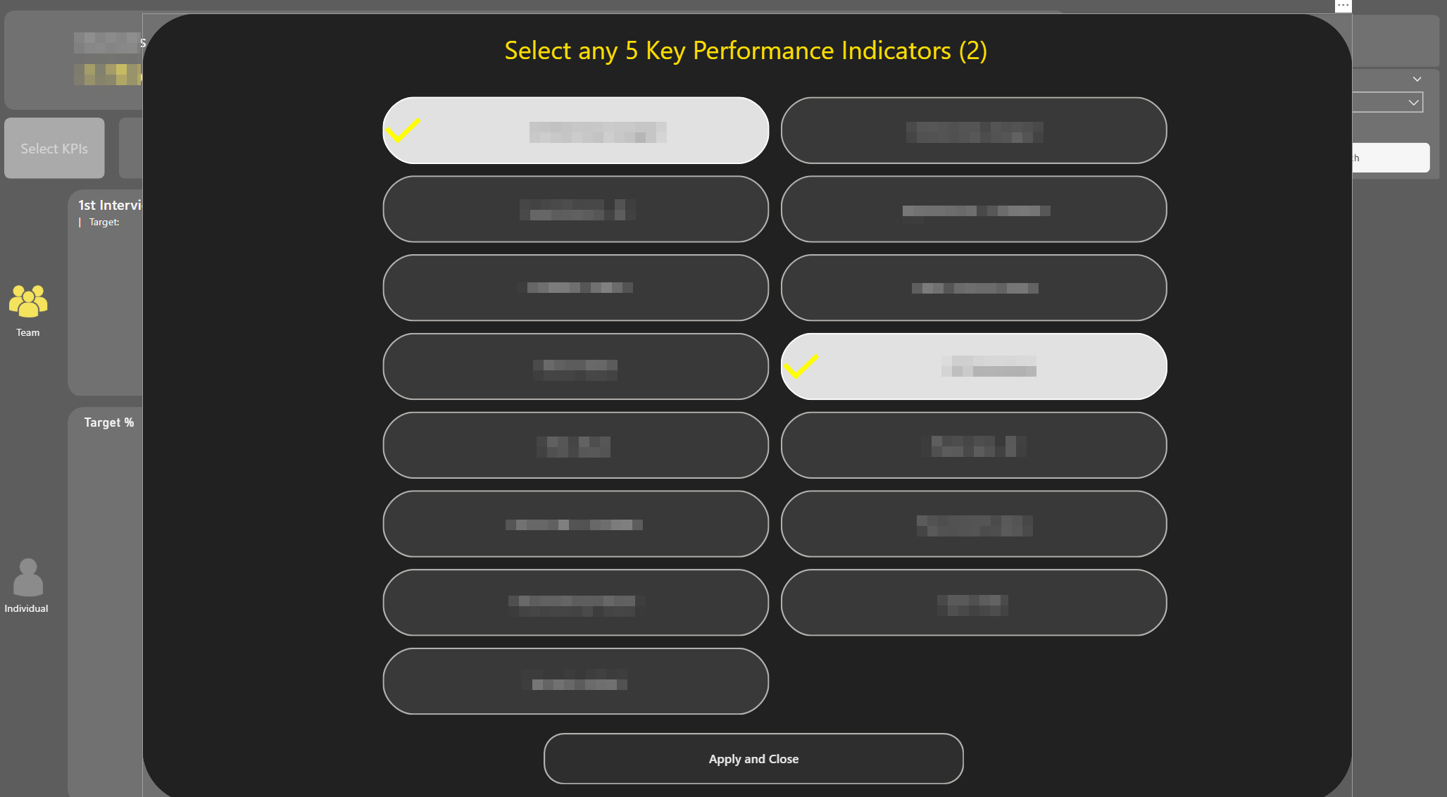 Power BI pop up menu