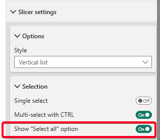 Slicer settings to allow a "Select all" option