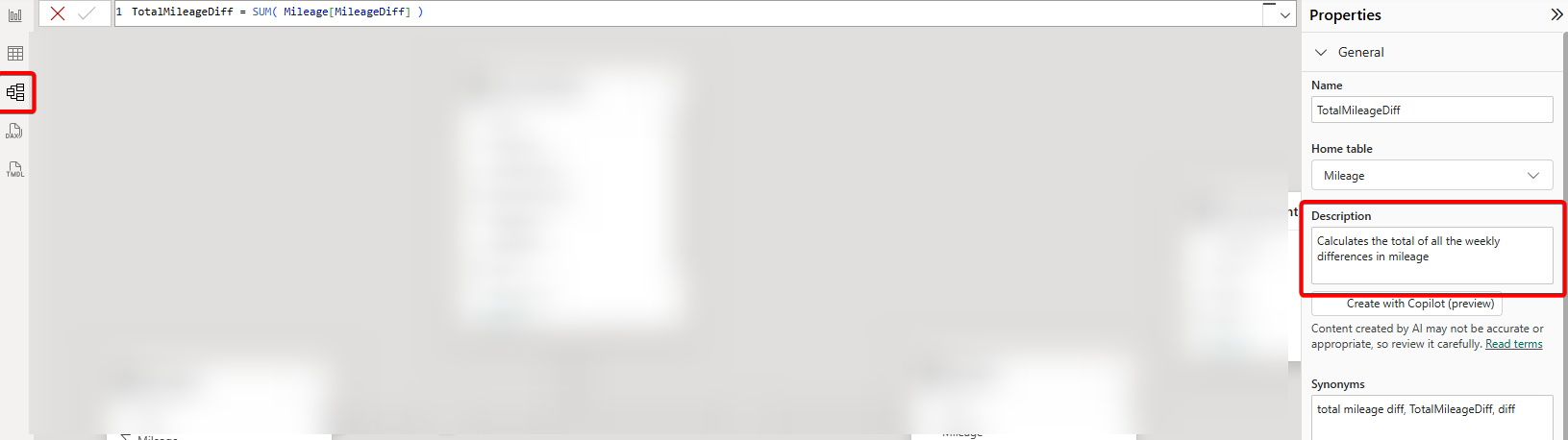 Power BI Description Box